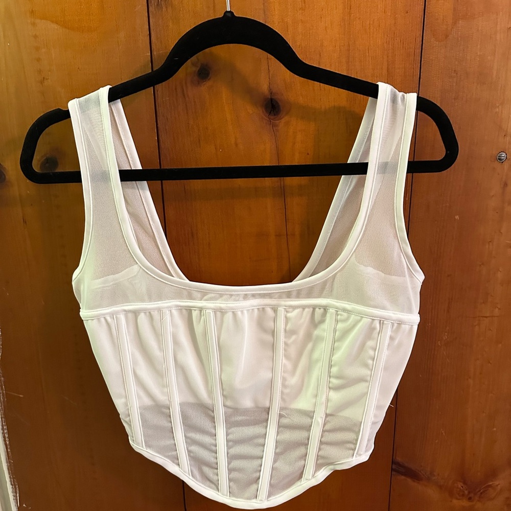 Meshki White Corset Tank Top